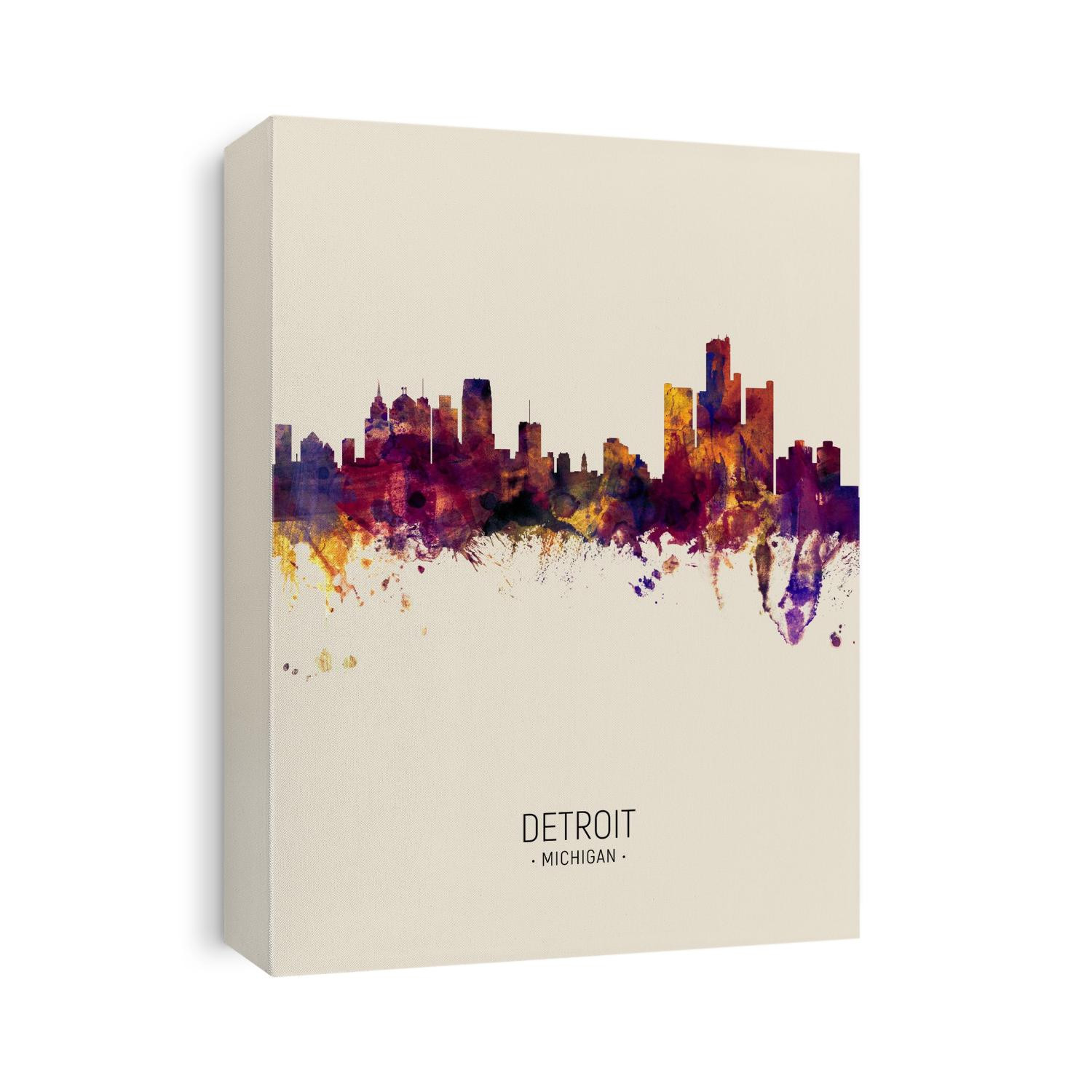 Watercolor art print of the skyline of Detroit, Michigan, United States