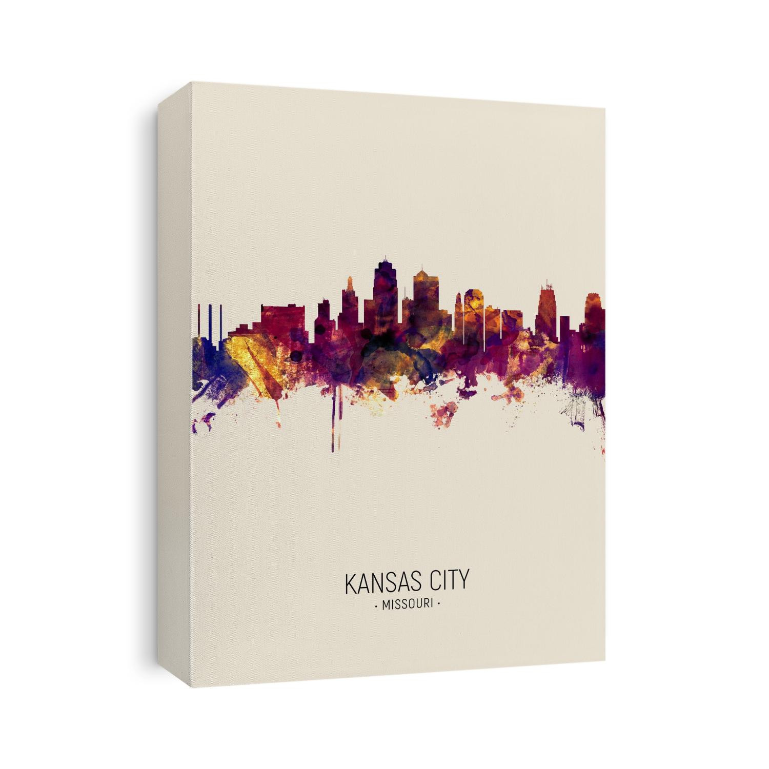 Watercolor art print of the skyline of Kansas City, Missouri, United States
