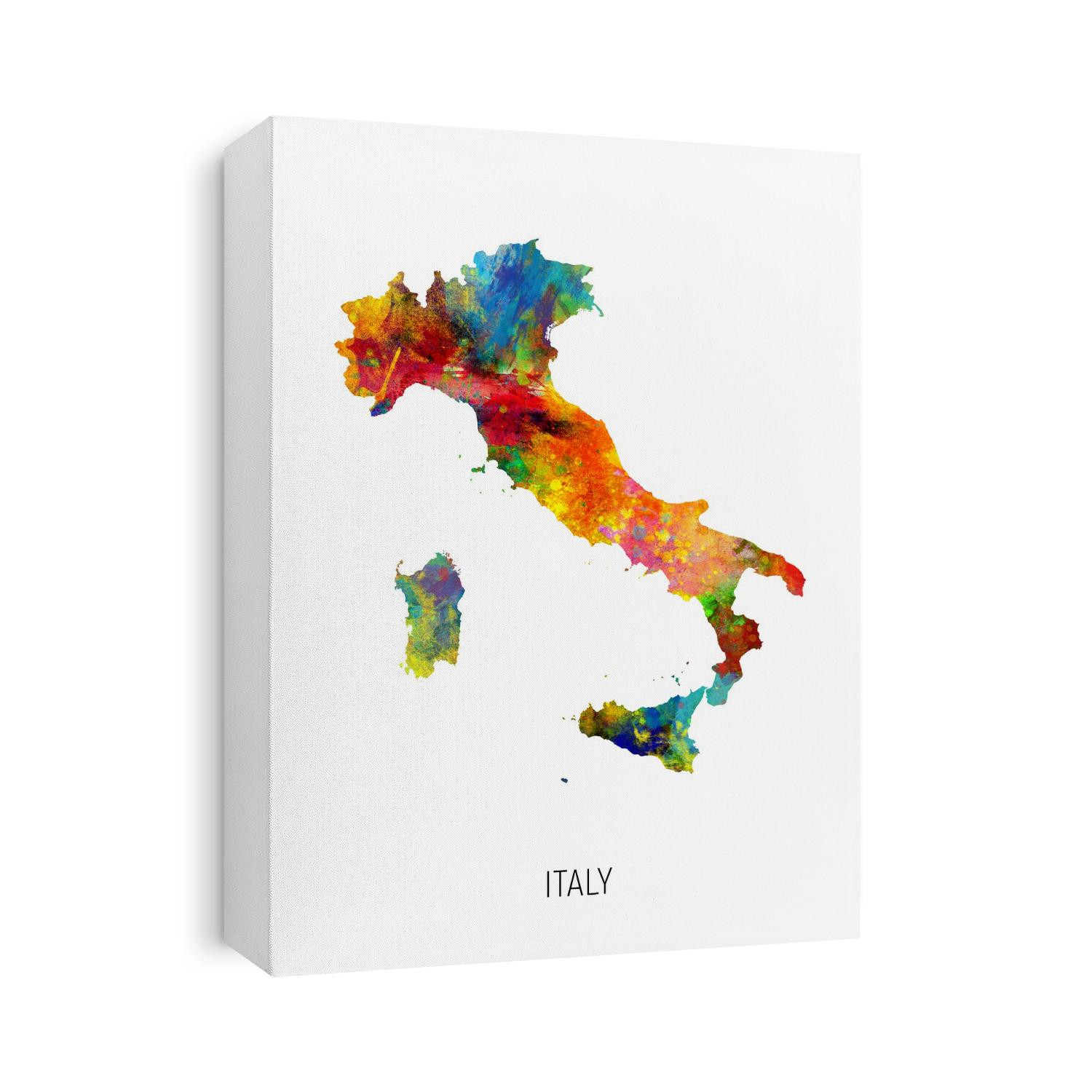 A watercolor map of Italy
