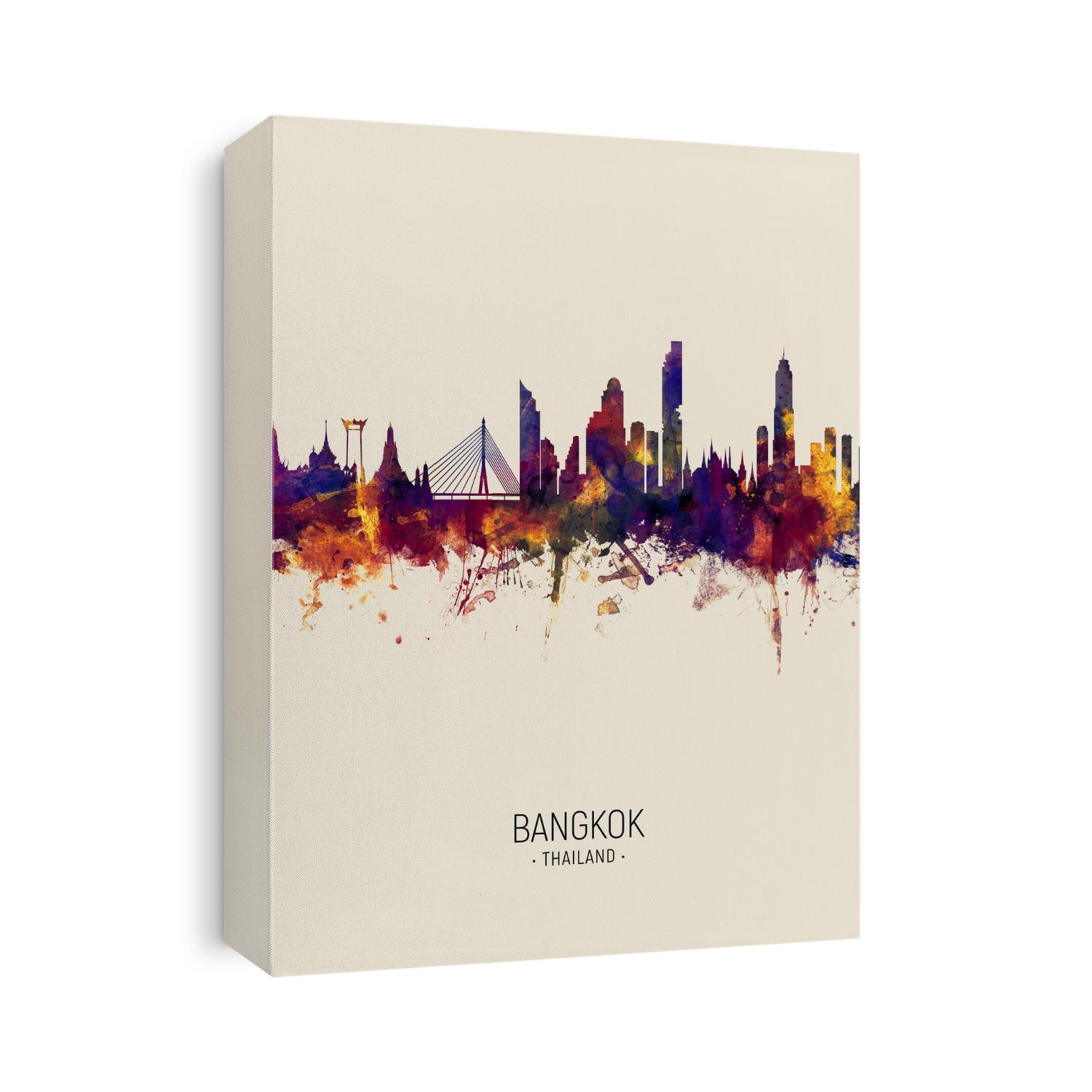 Watercolor art print of the skyline of Bangkok, Thailand