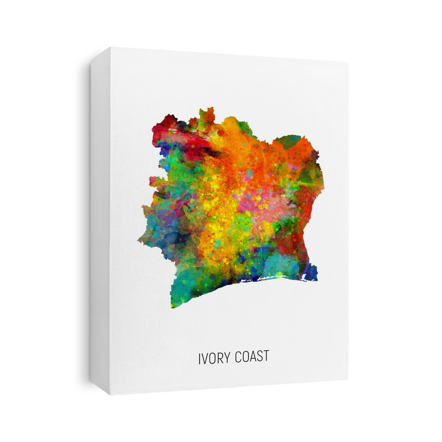 A watercolor map of Ivory Coast