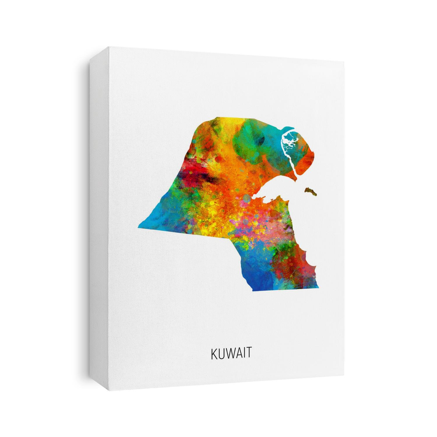 A watercolor map of Kuwait