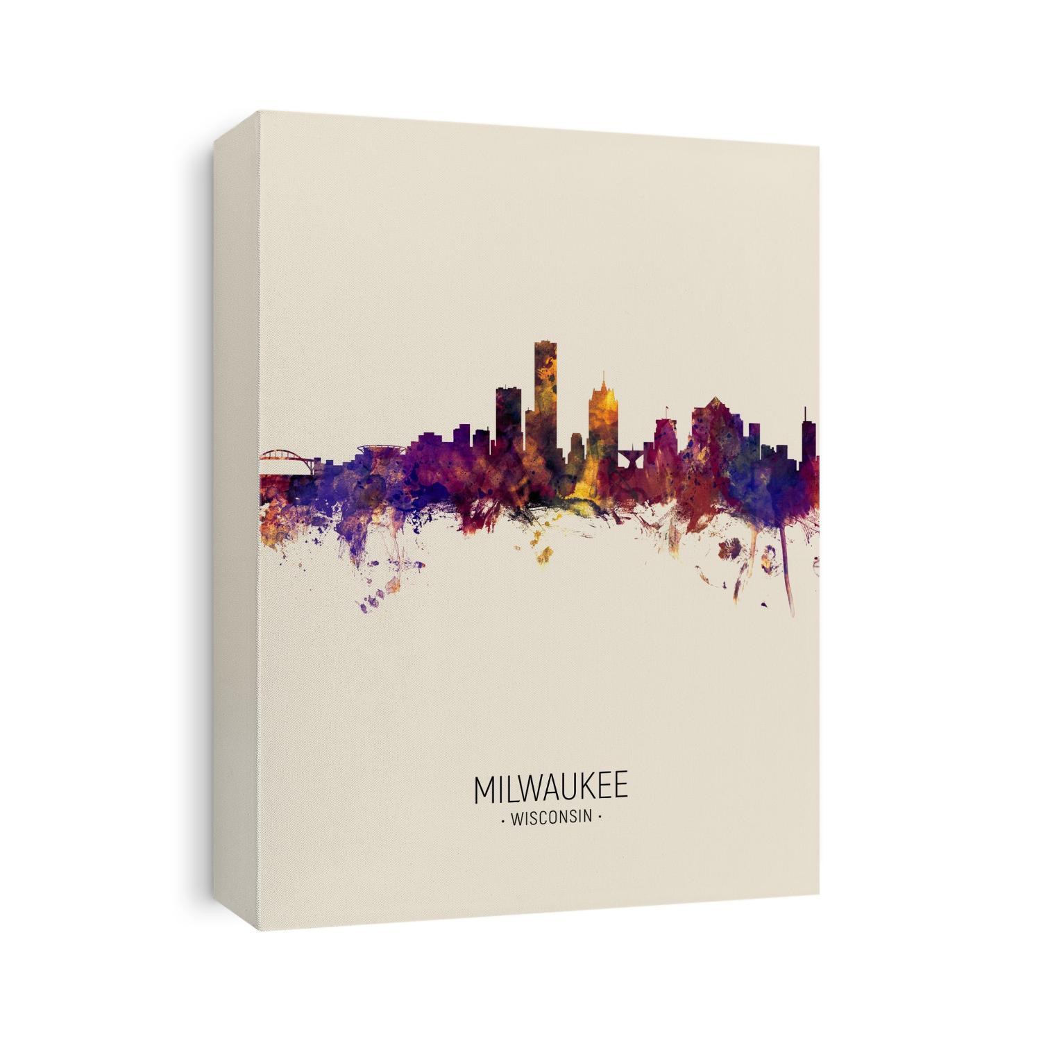 Watercolor art print of the skyline of Milwaukee, Wisconsin, United States