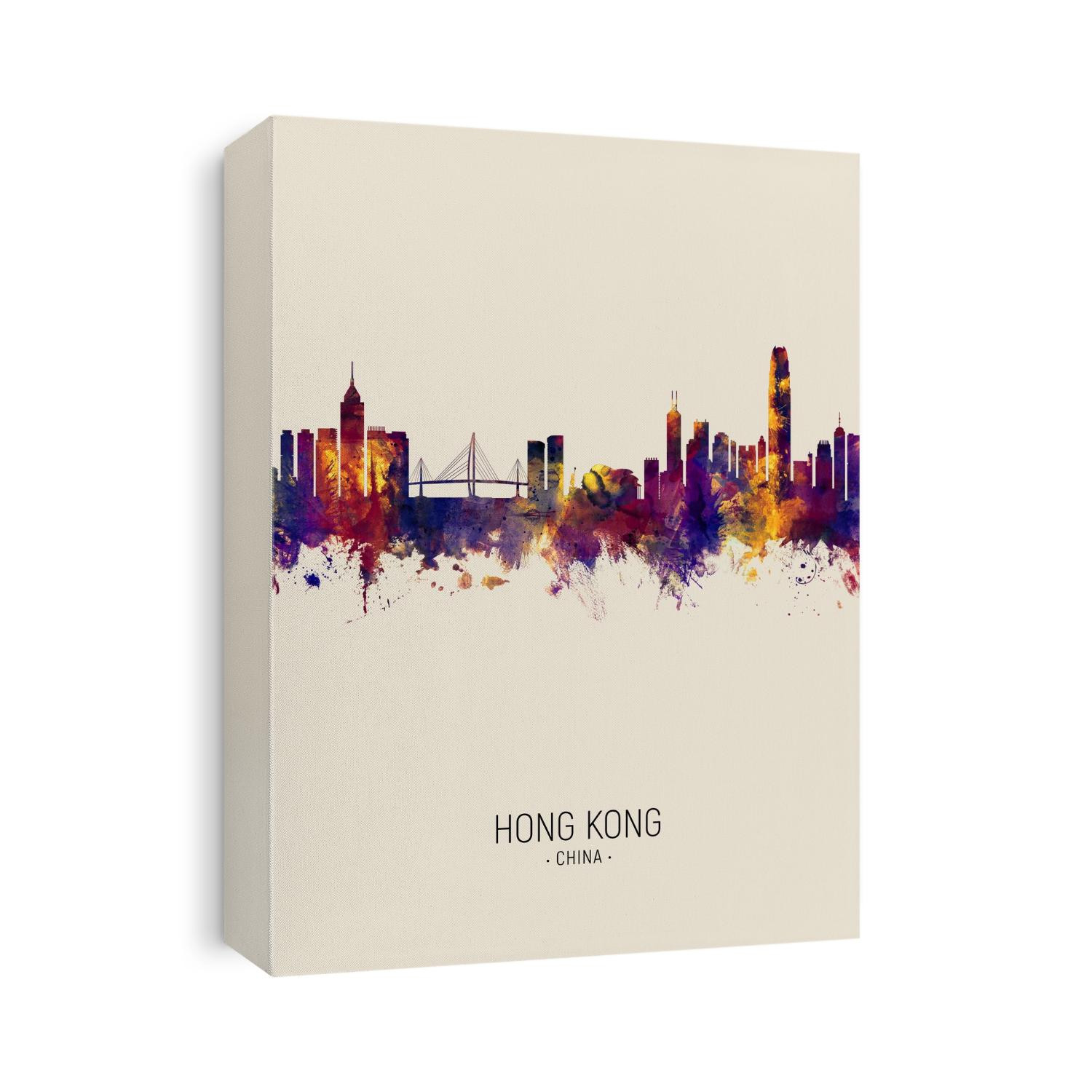 Watercolor art print of the skyline of Hong Kong, China