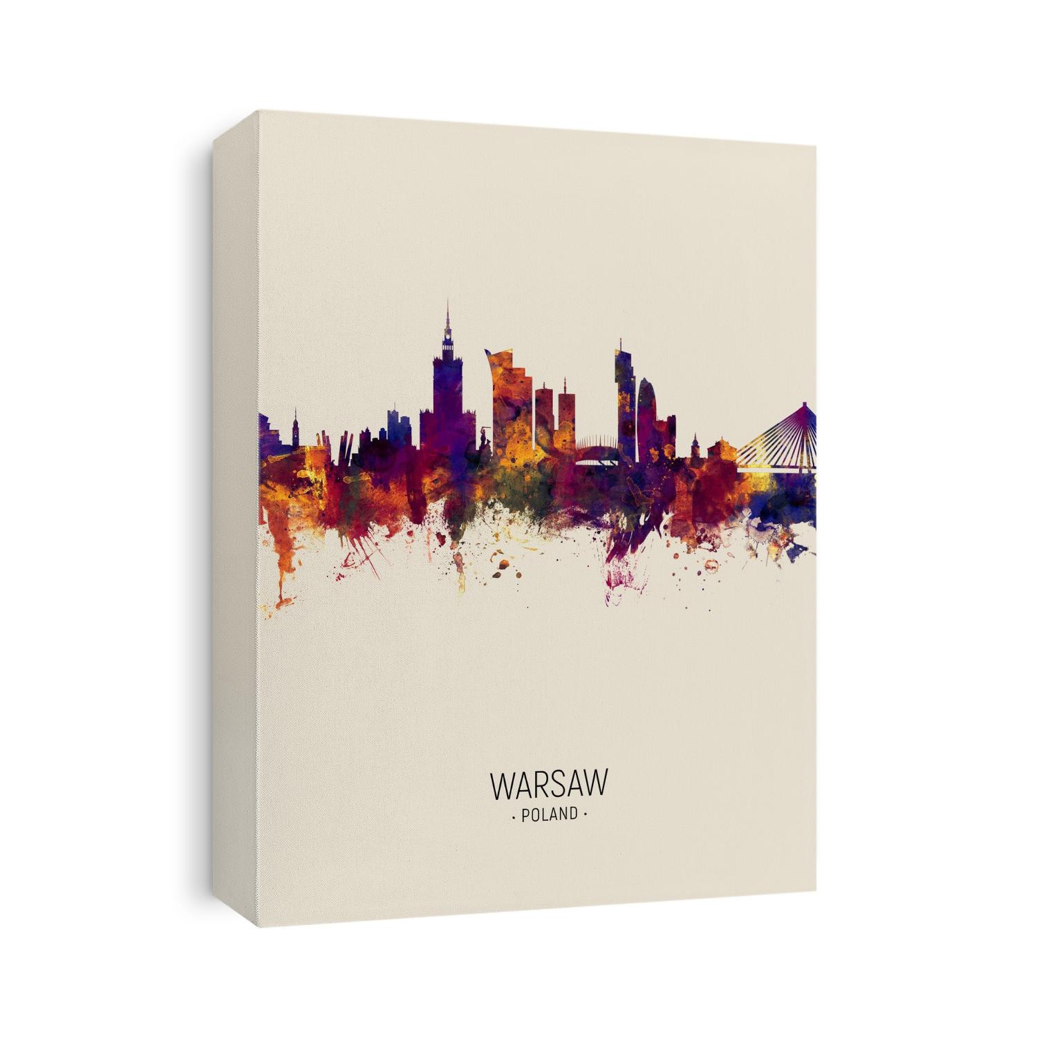 Watercolor art print of the skyline of Warsaw, Poland