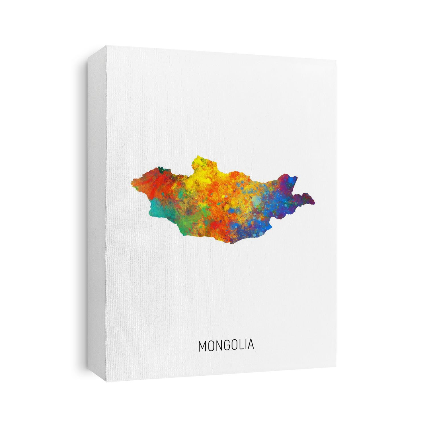 A watercolor map of Mongolia