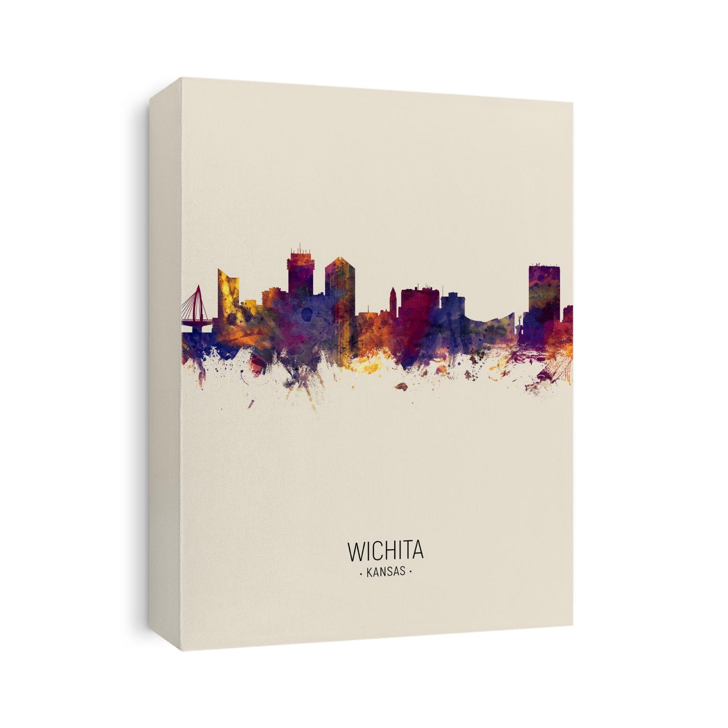 Watercolor art print of the skyline of Wichita, Kansas, United States