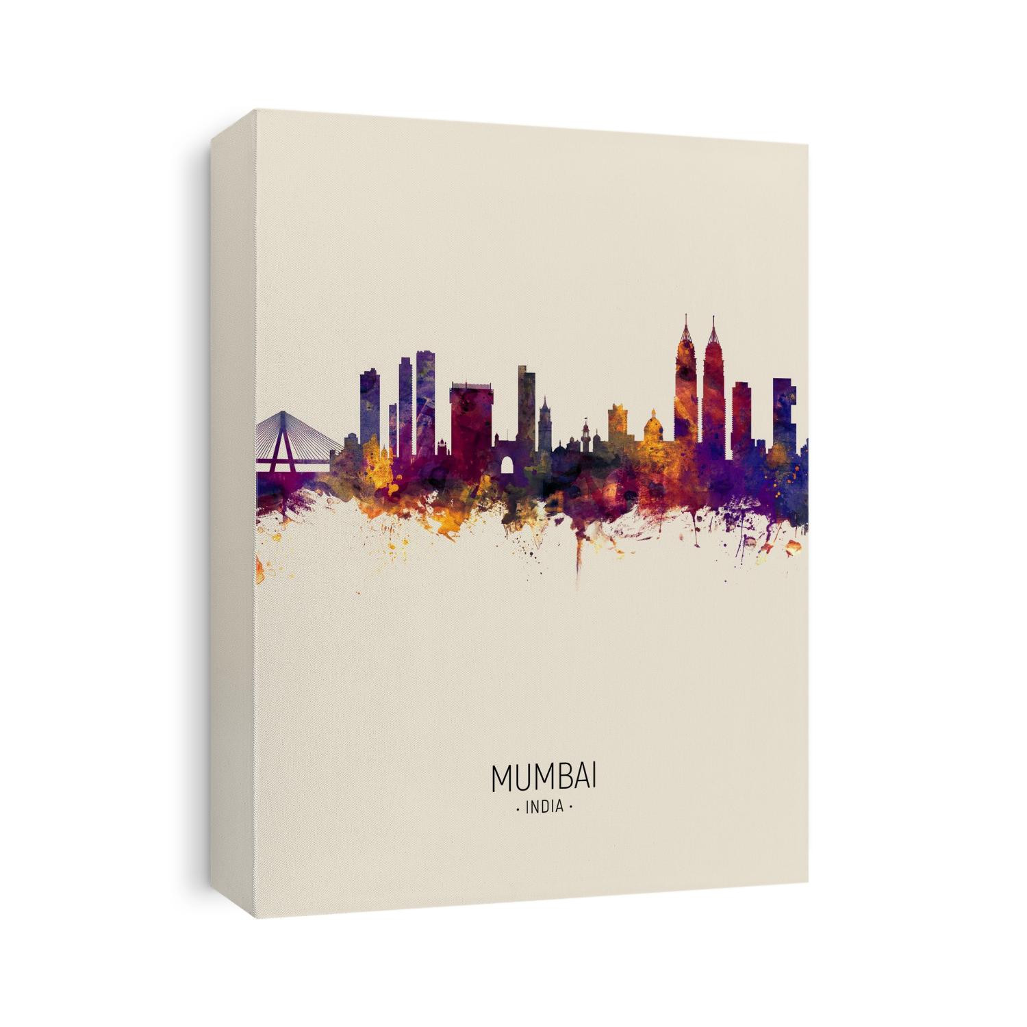 Watercolor art print of the skyline of Mumbai, India