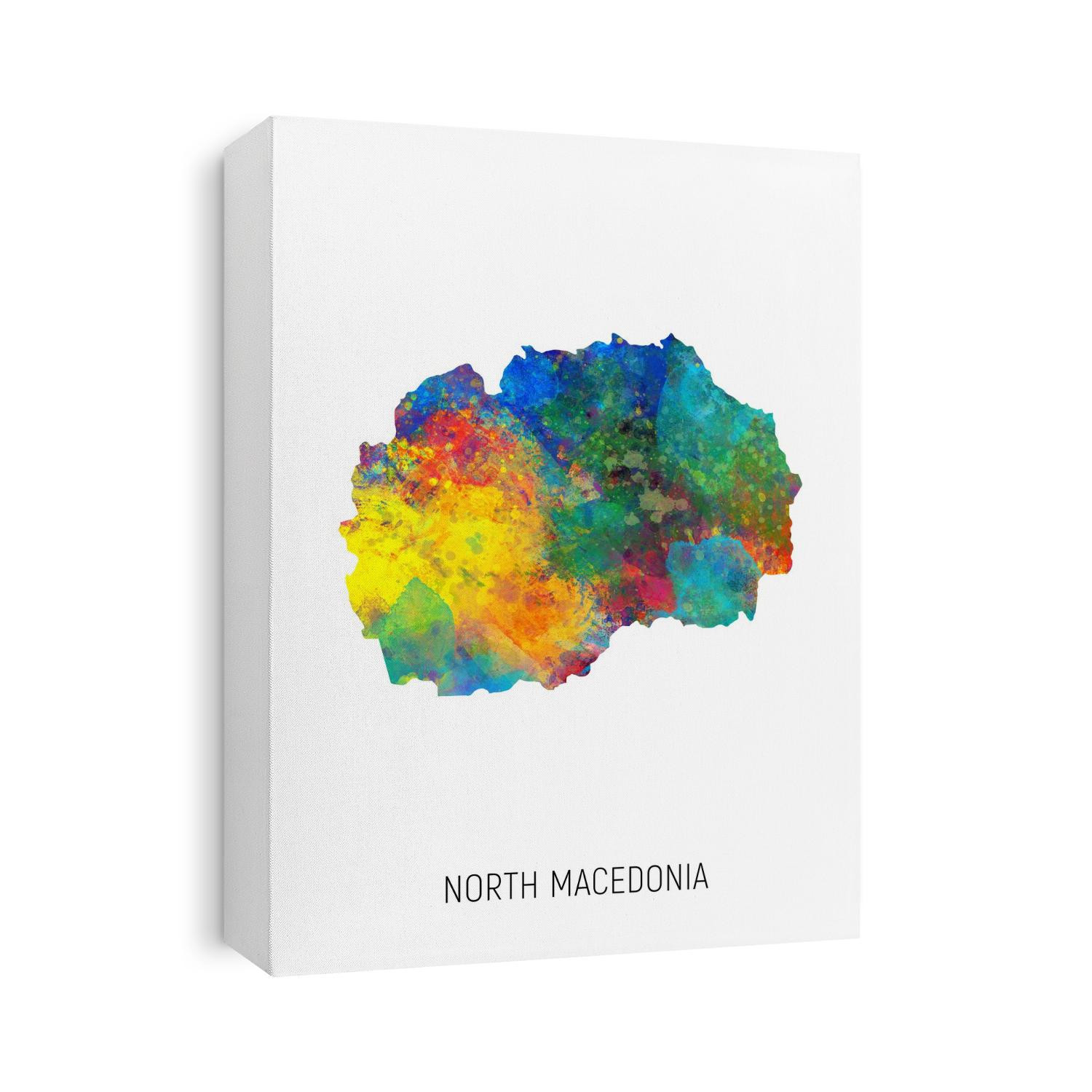 A watercolor map of North Macedonia