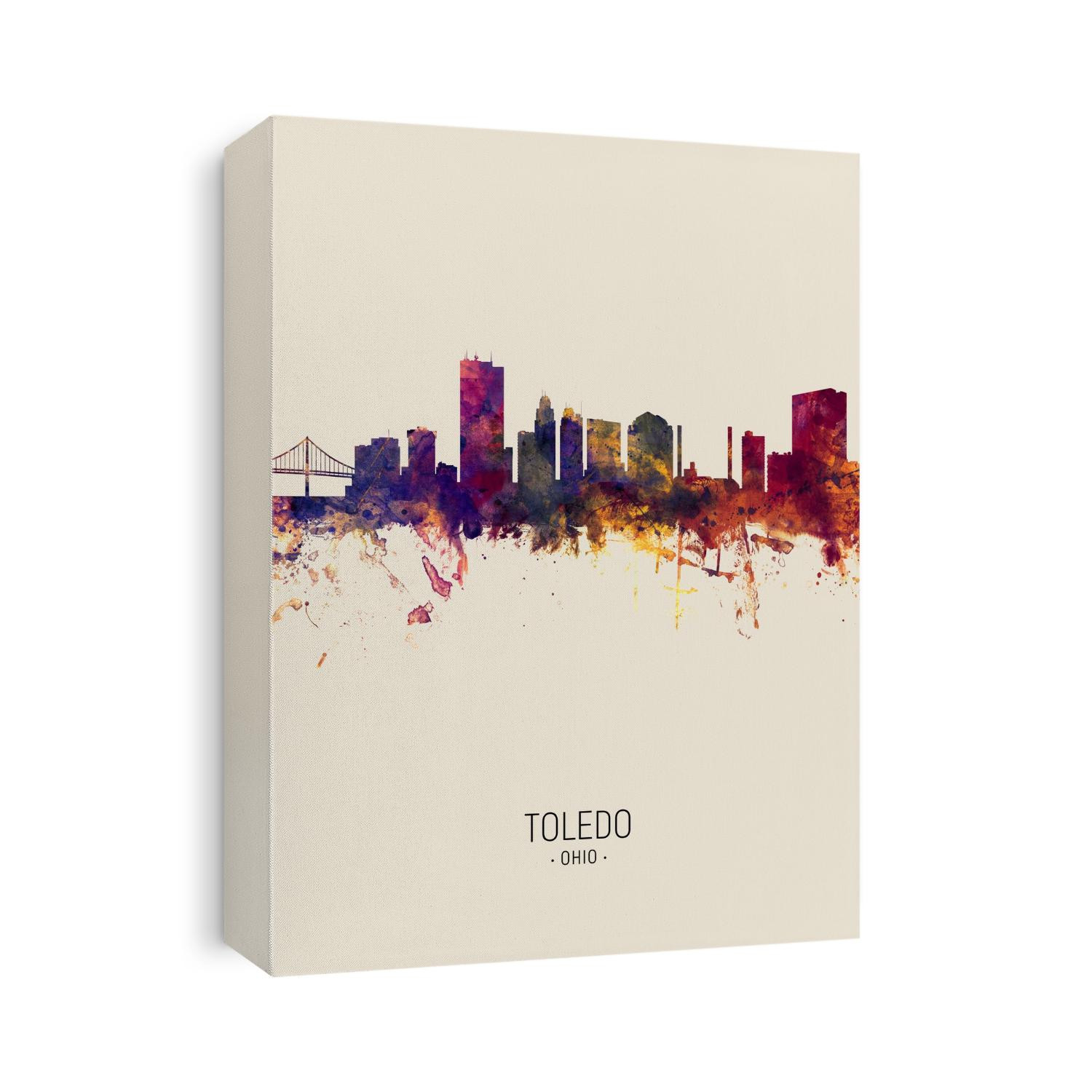 Watercolor art print of the skyline of Toledo, Ohio, United States