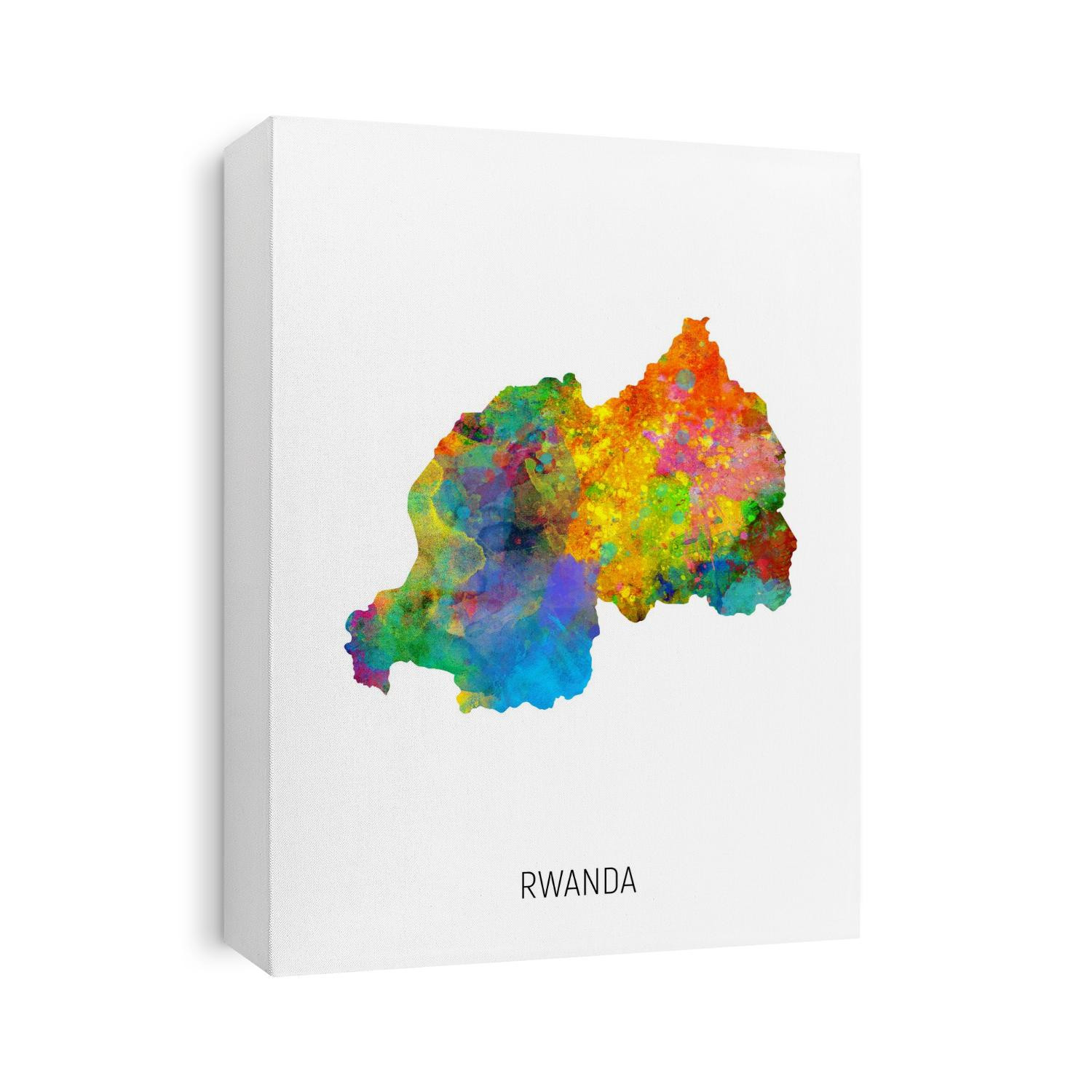A watercolor map of Rwanda