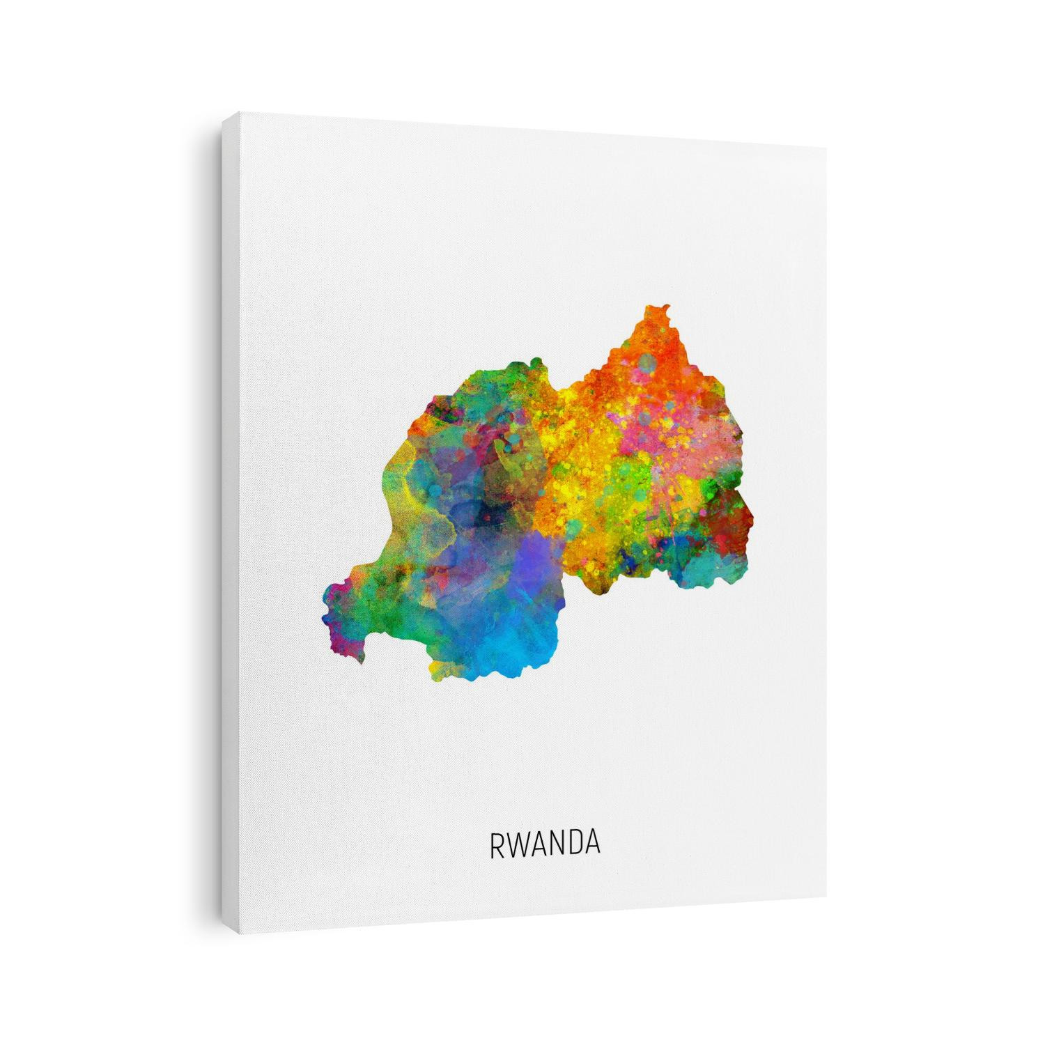 A watercolor map of Rwanda