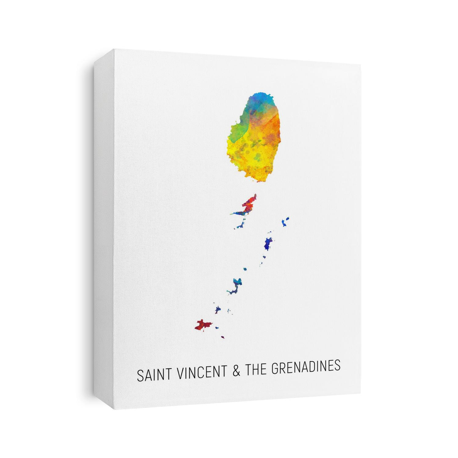 A watercolor map of Saint Vincent & The Grenadines