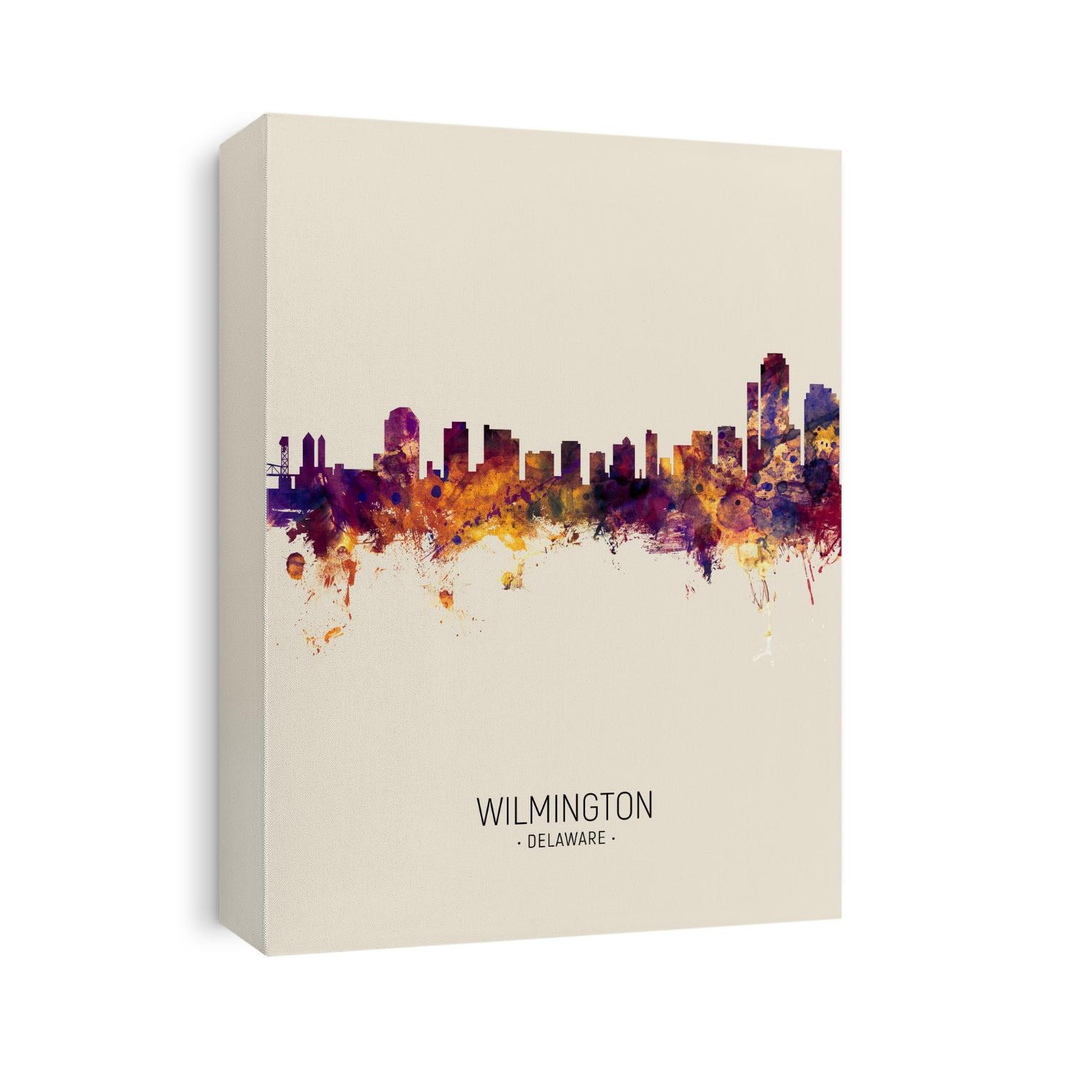 Watercolor art print of the skyline of Wilmington, Delaware, United States