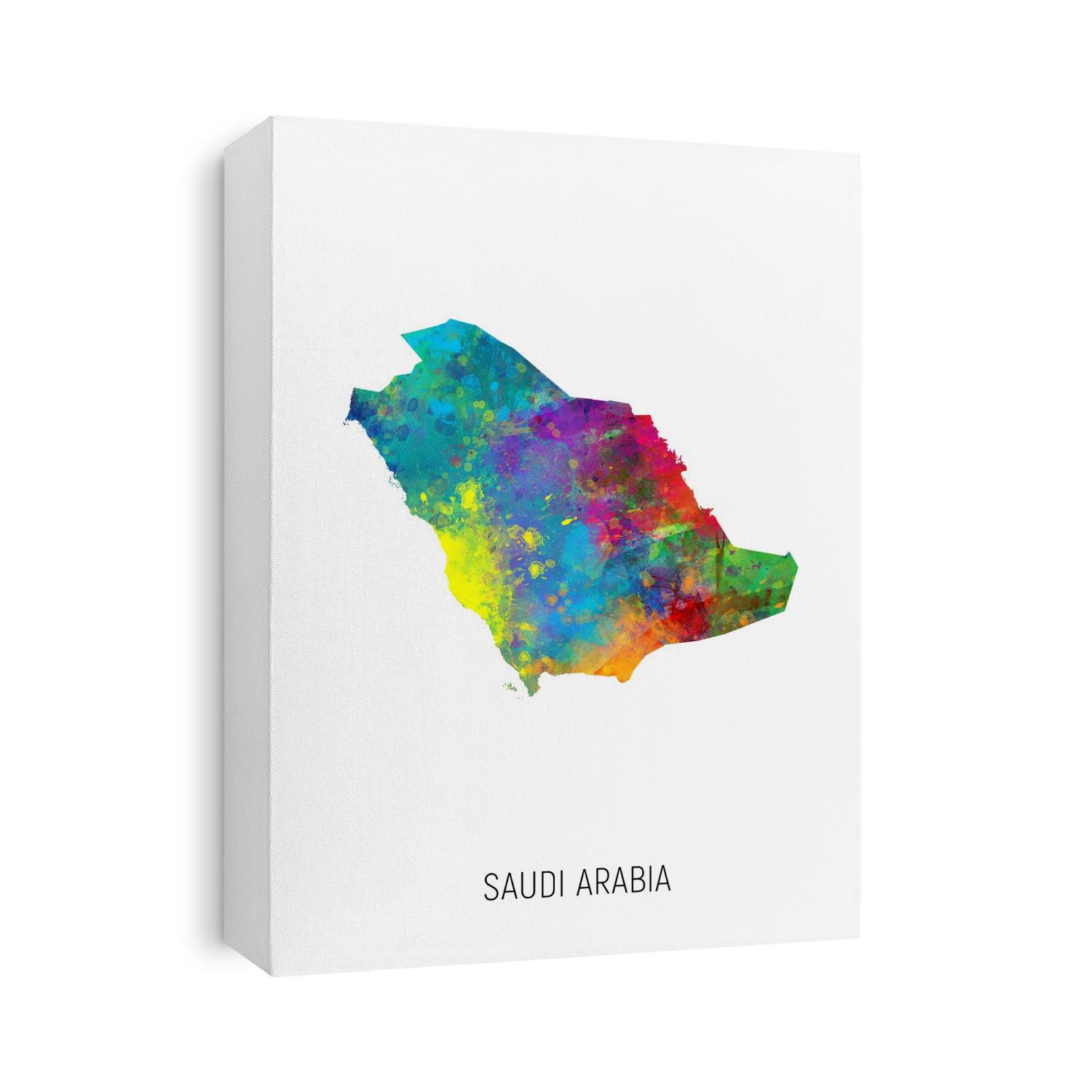 A watercolor map of Saudi Arabia