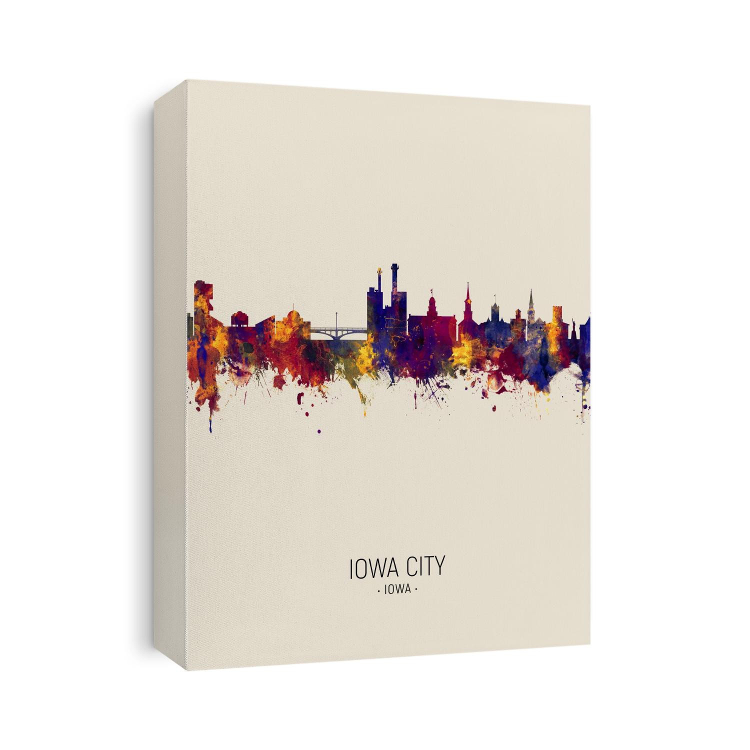 Watercolor art print of the skyline of Iowa City, Iowa, United States