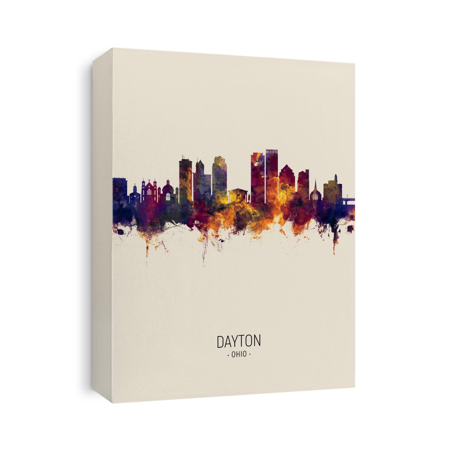 Watercolor art print of the skyline of Dayton Ohio, United States
