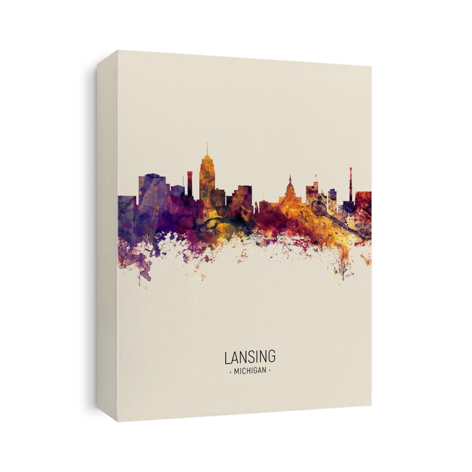 Watercolor art print of the skyline of Lansing, Michigan, United States