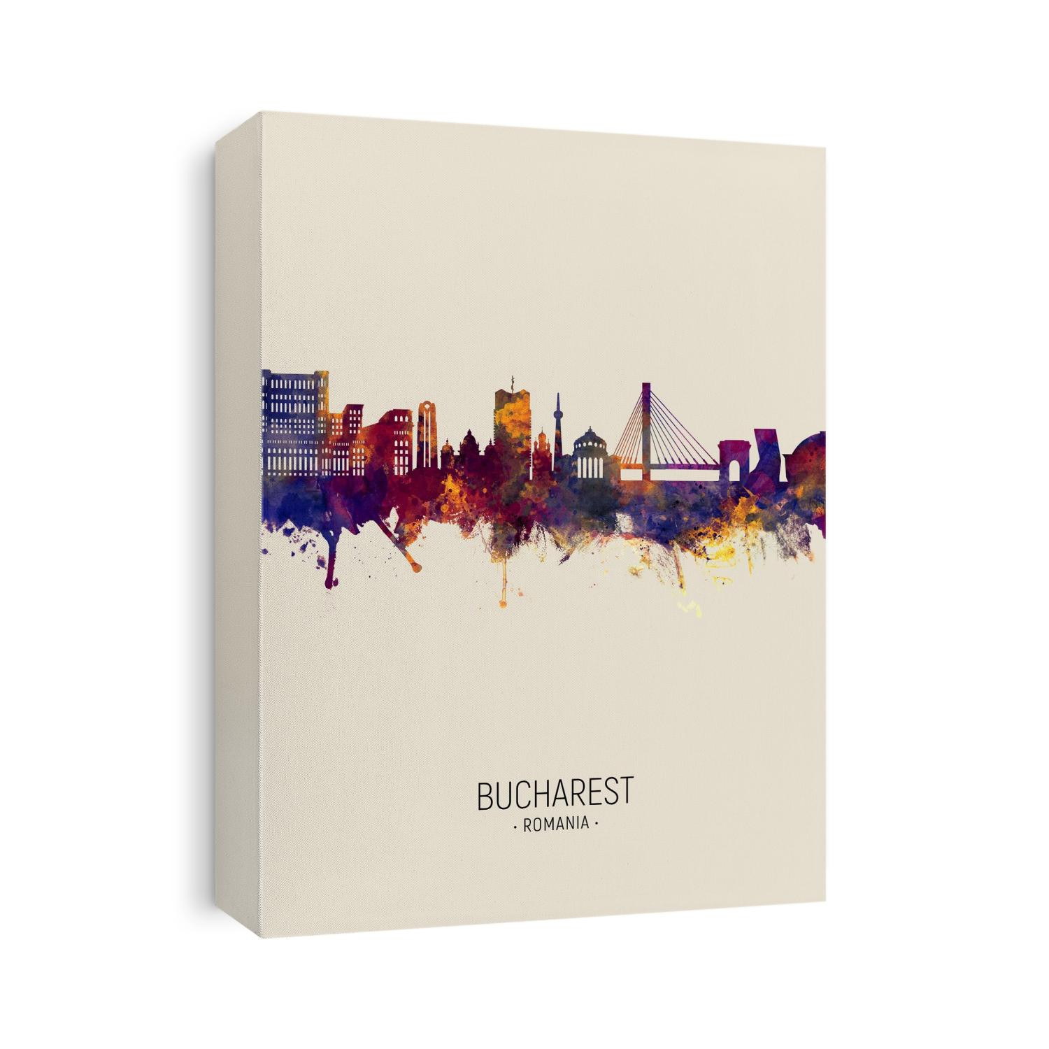Watercolor art print of the skyline of Bucharest, Romania