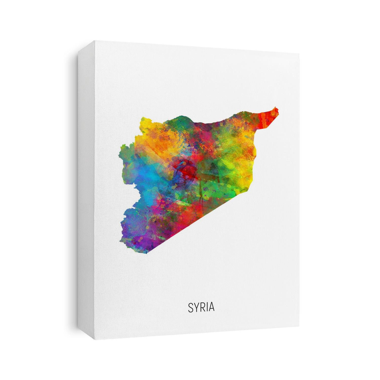 A watercolor map of Syria