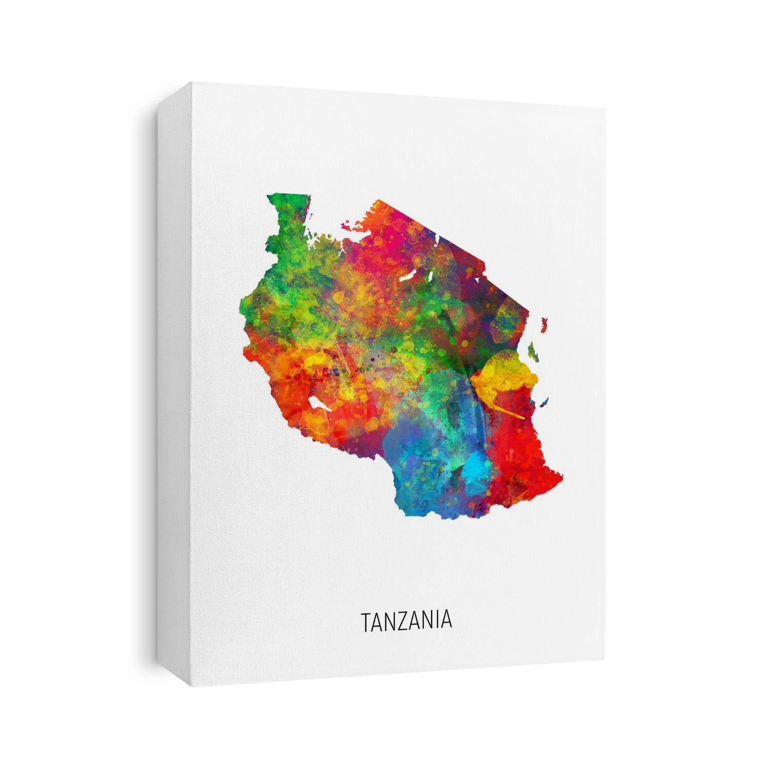 A watercolor map of Tanzania