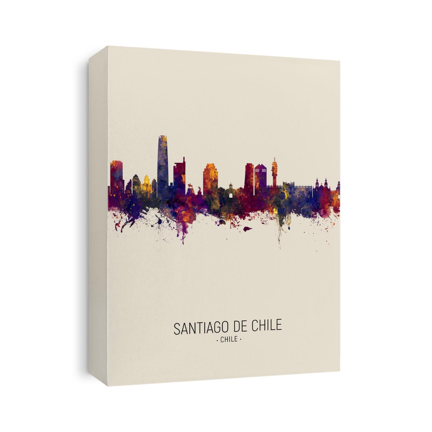 Watercolor art print of the skyline of Santiago de Chile, Chile