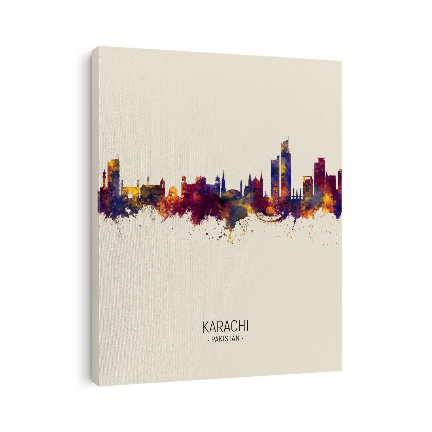 Watercolor art print of the skyline of Karachi, Pakistan
