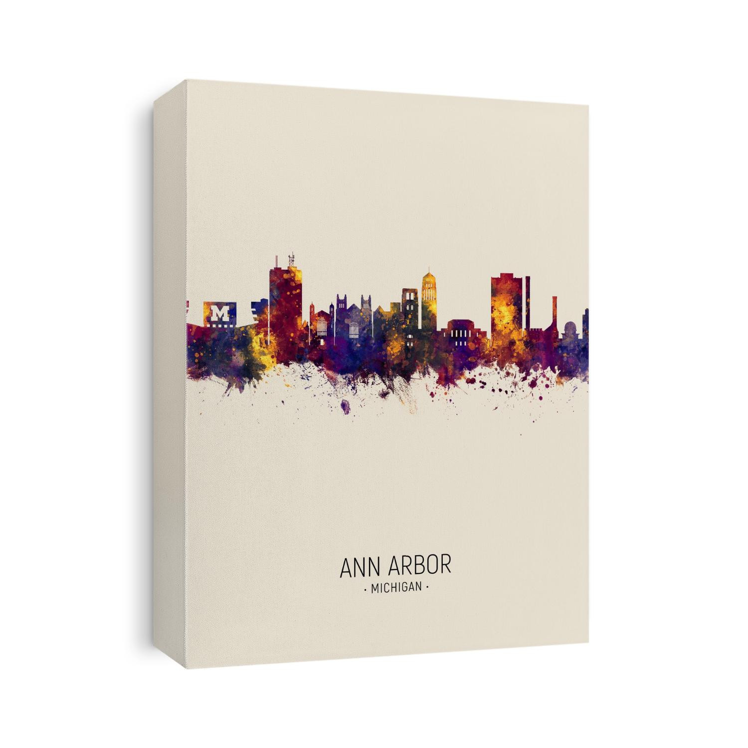 Watercolor art print of the skyline of Ann Arbor, Michigan