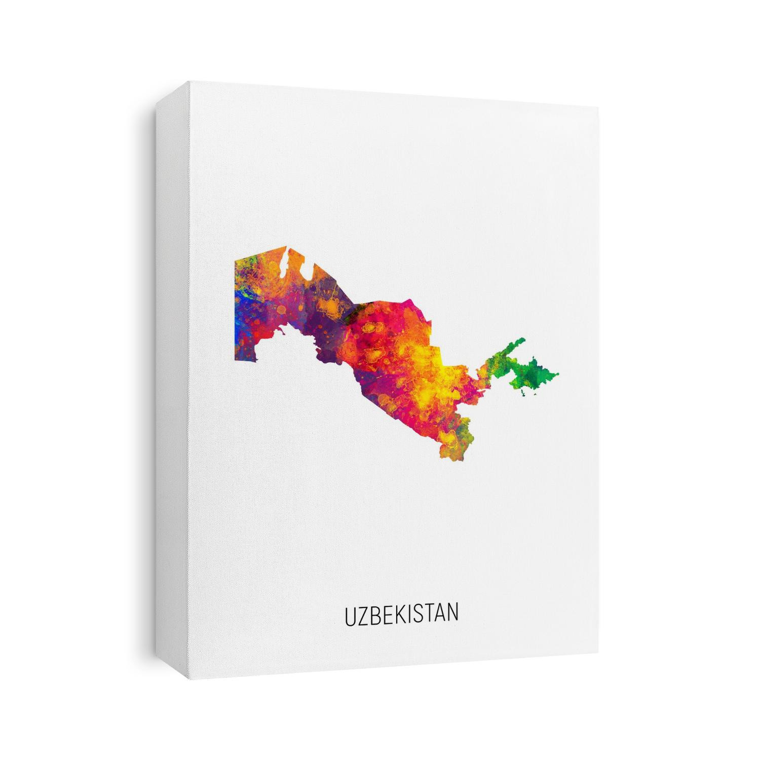A watercolor map of Uzbekistan
