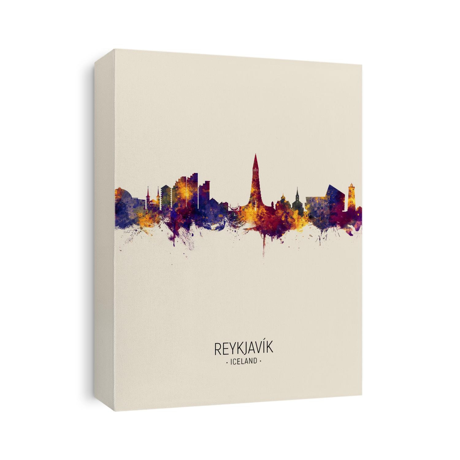 Watercolor art print of the skyline of Reykjavík, Iceland
