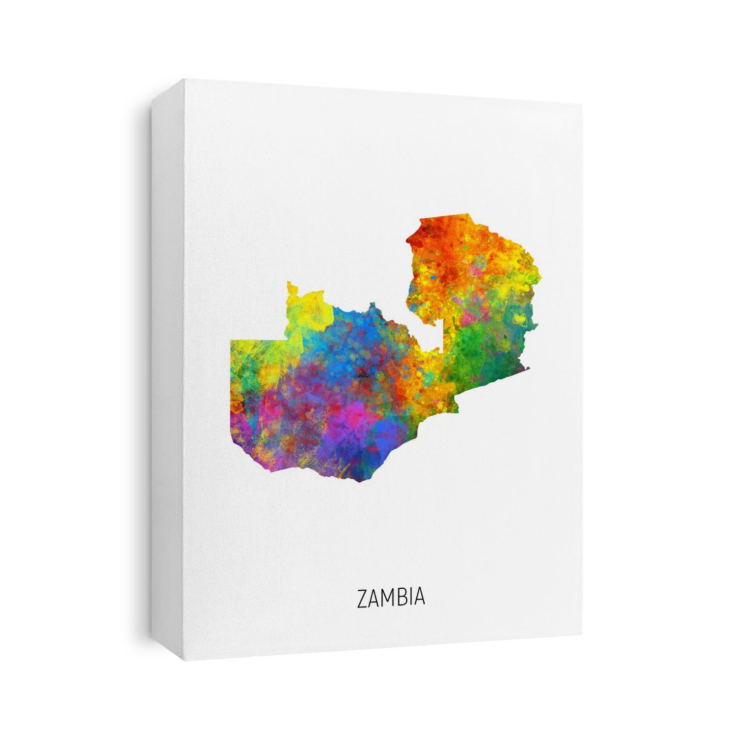 A watercolor map of Zambia