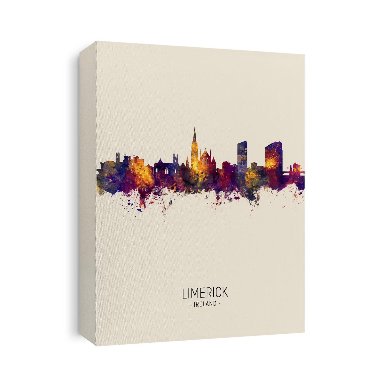 Watercolor art print of the skyline of Limerick, Ireland