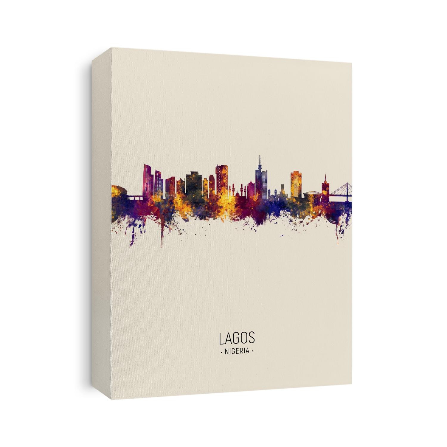 Watercolor art print of the skyline of Lagos, Nigeria