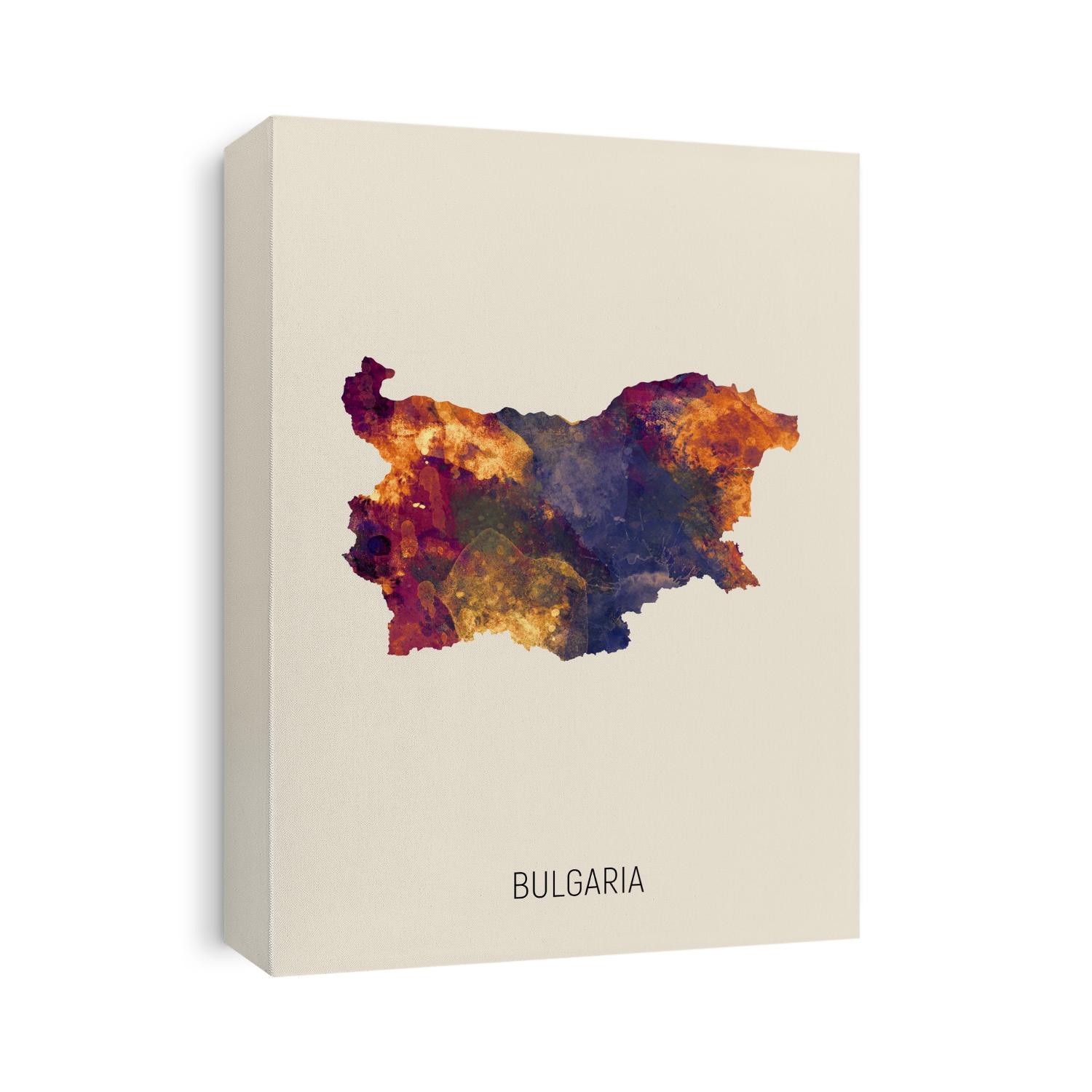 A watercolor map of Bulgaria