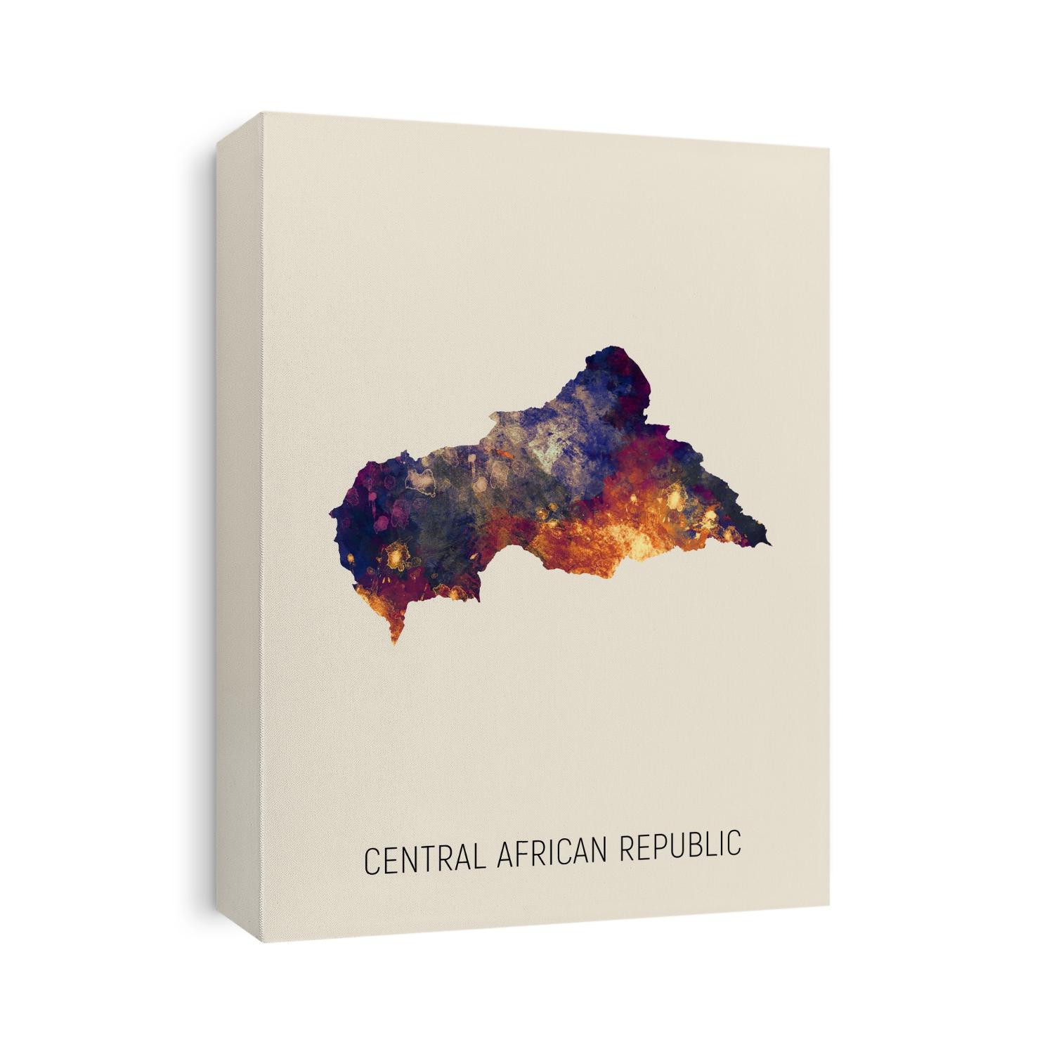 A watercolor map of Central African Republic