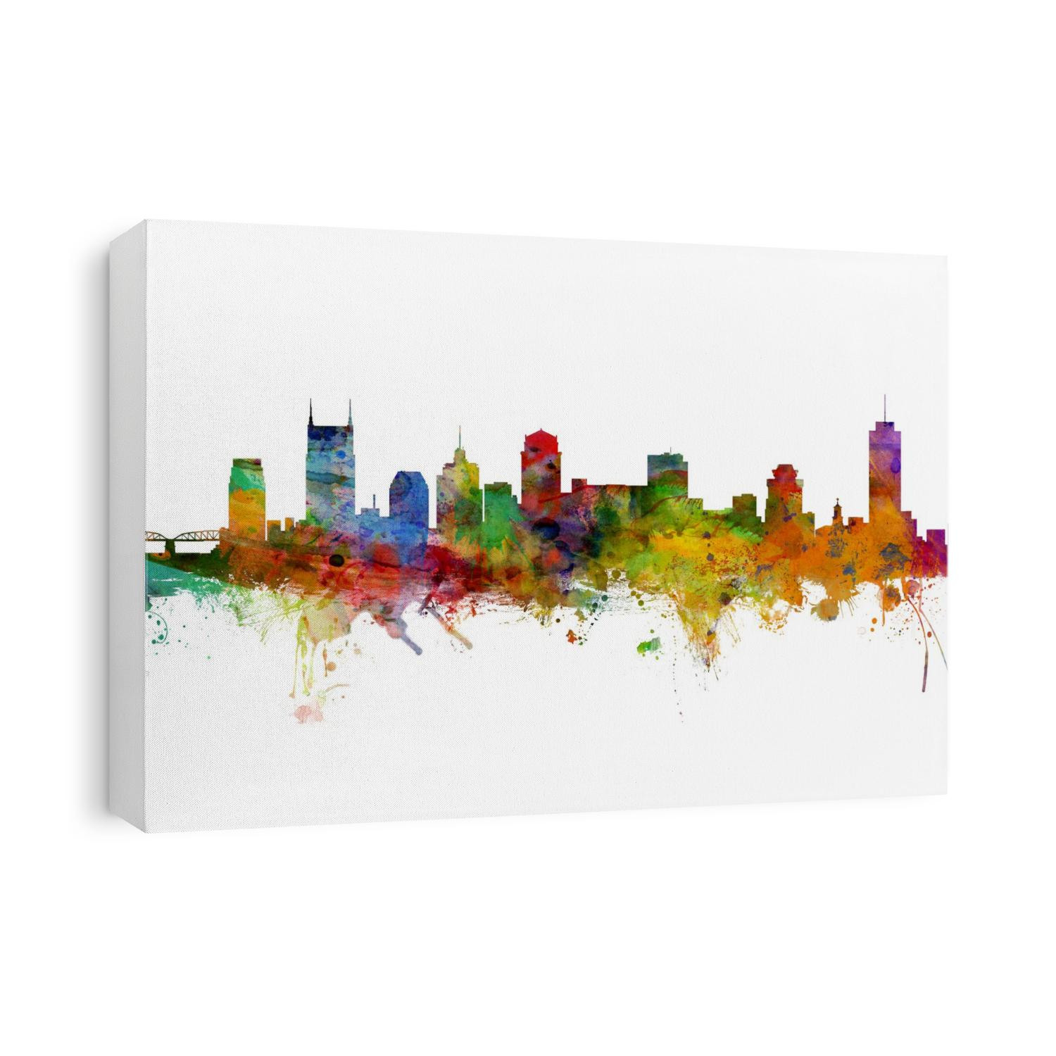 Watercolor art print of the skyline of Nashville, Tennessee, United States