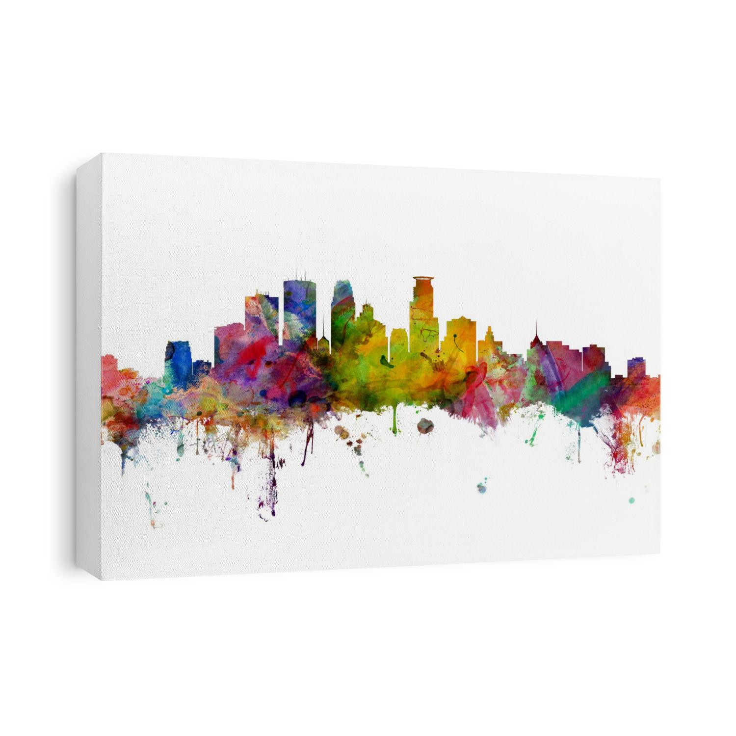 Watercolor art print of the skyline of Minneapolis, Minnesota, United States