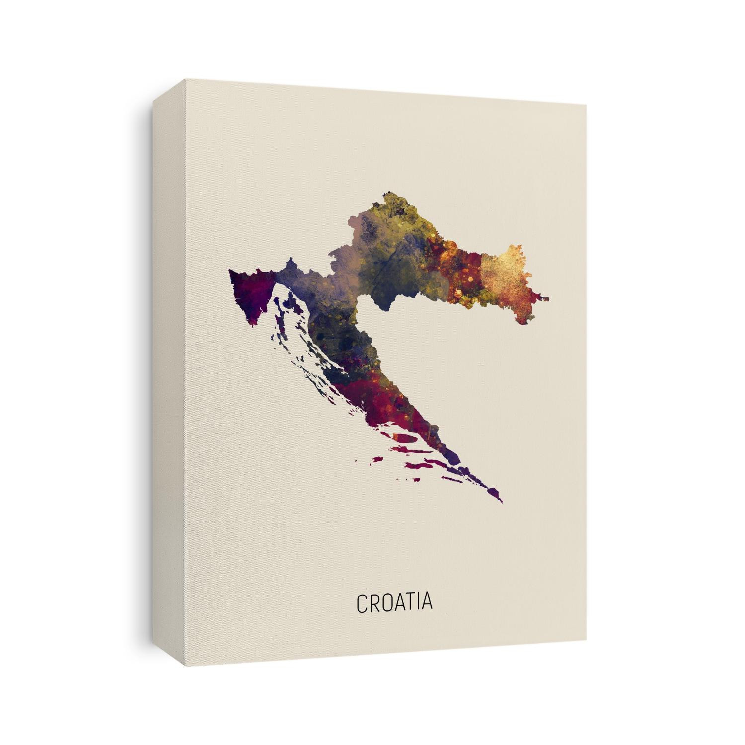 A watercolor map of Croatia