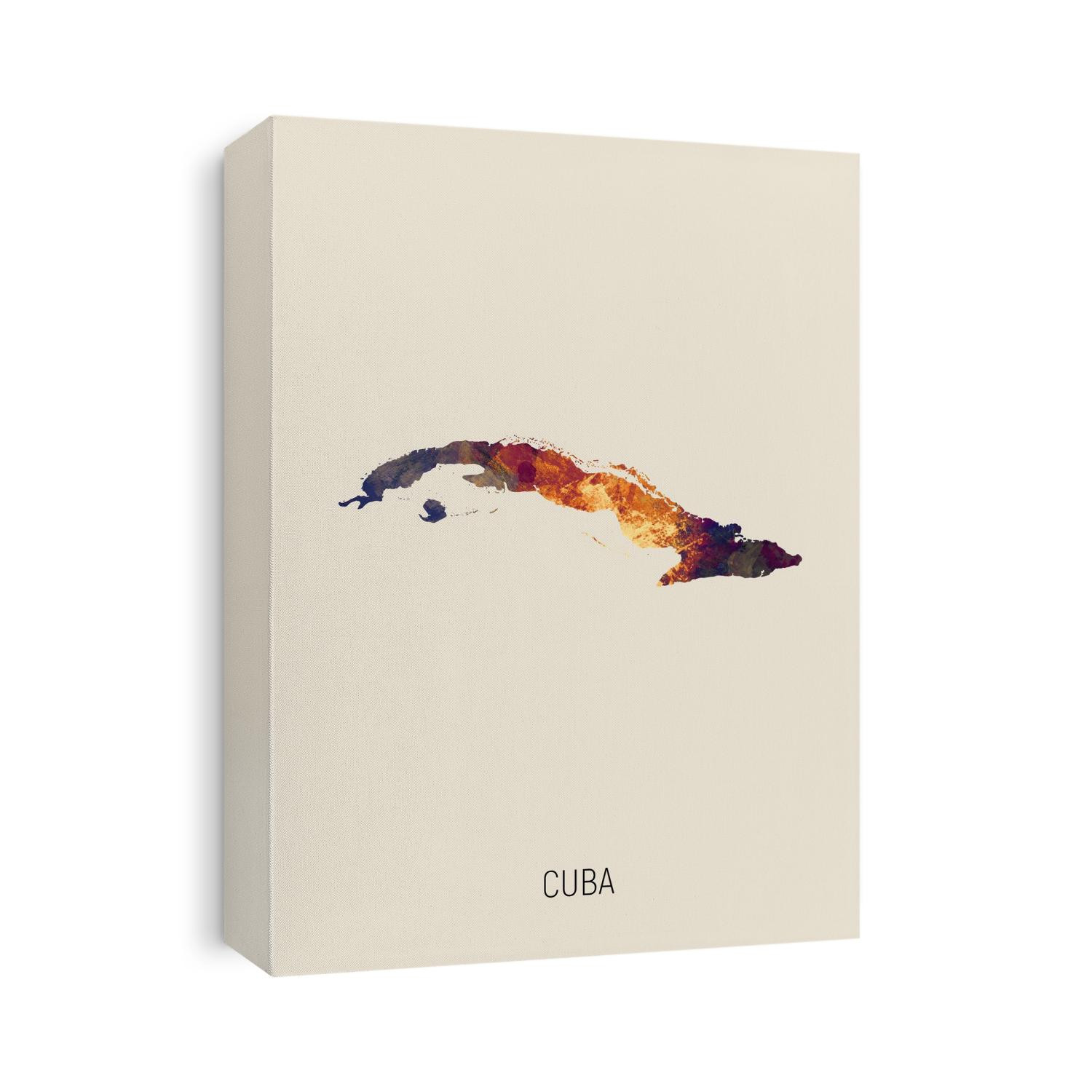 A watercolor map of Cuba