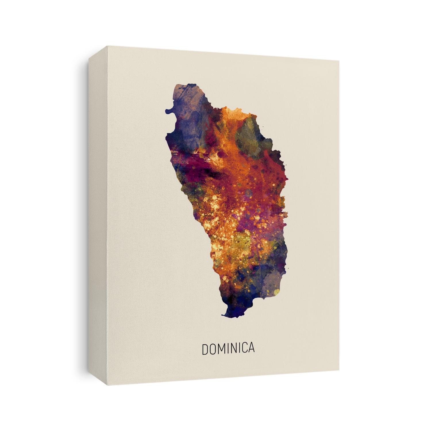 A watercolor map of Dominica