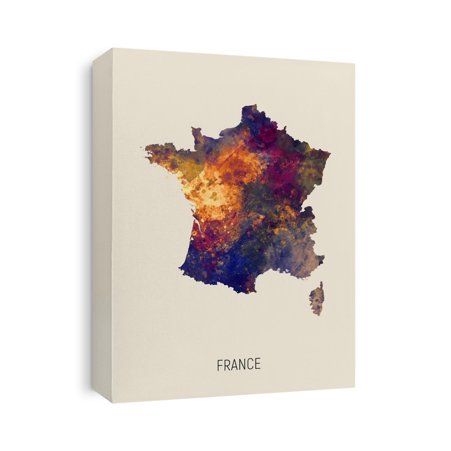 A watercolor map of France