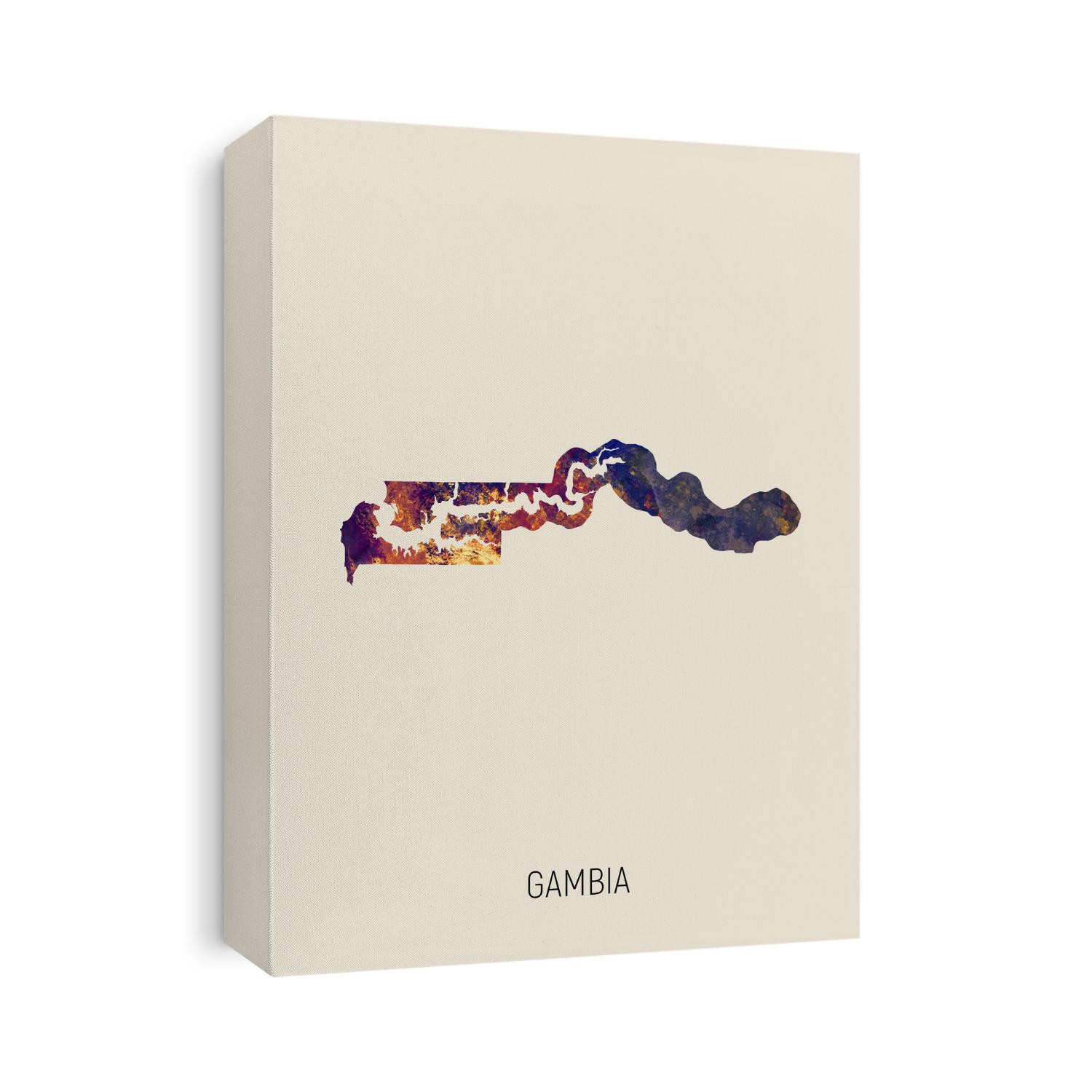 A watercolor map of Gambia