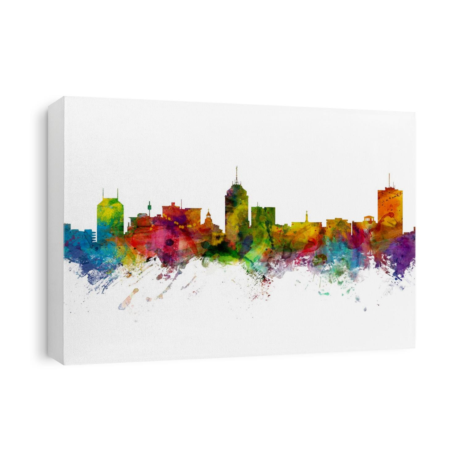Watercolor art print of the skyline of Fresno, California, United States