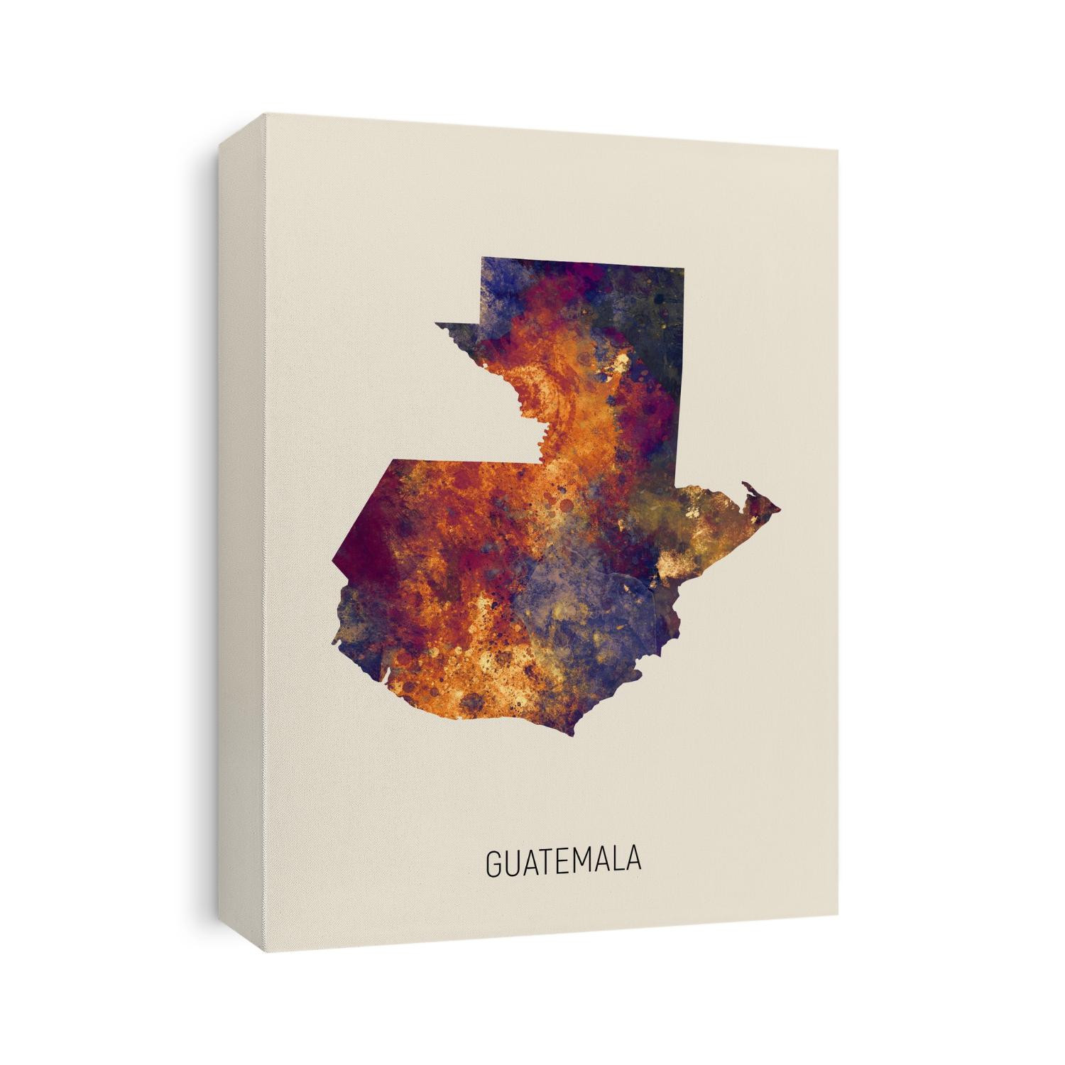 A watercolor map of Guatemala