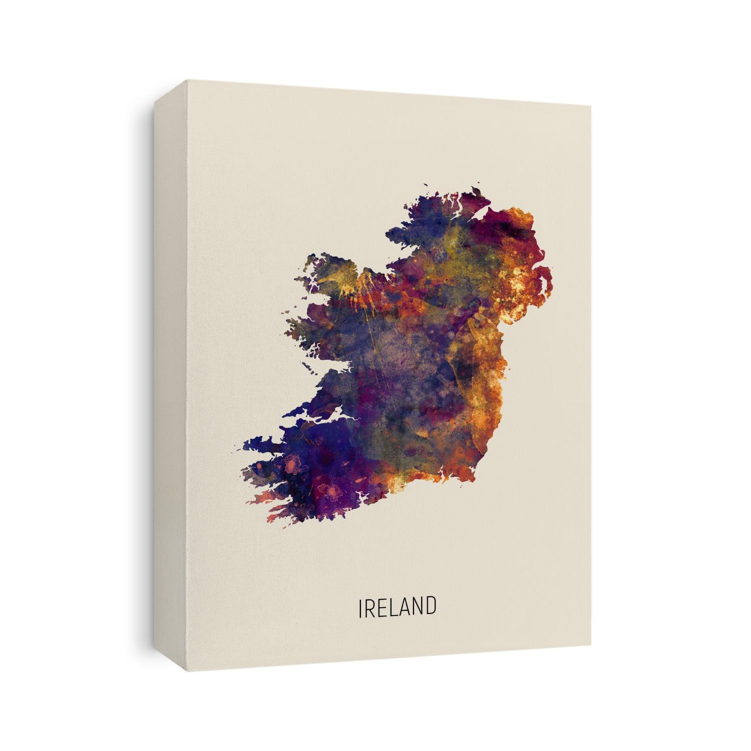 A watercolor map of Ireland