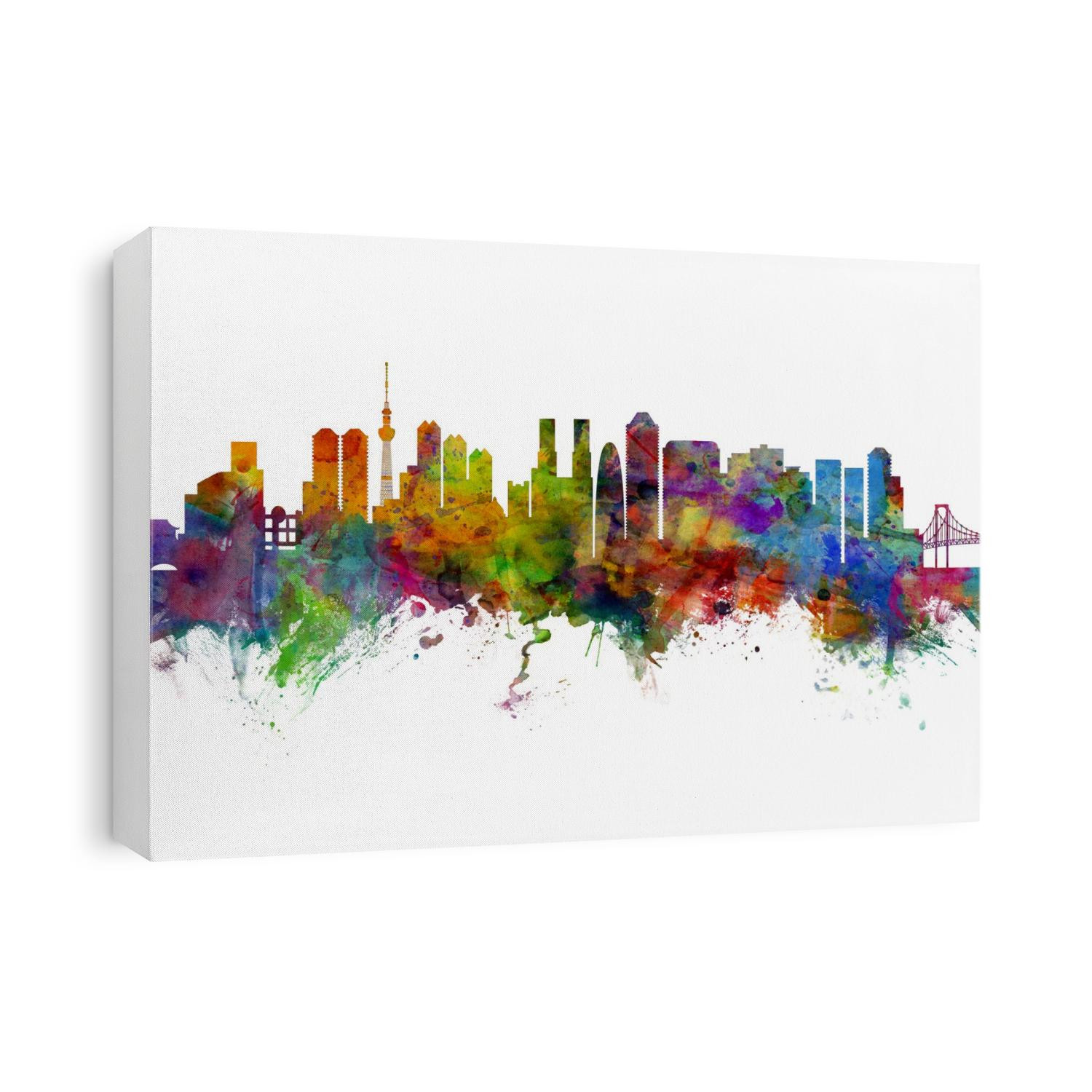Watercolor art print of the skyline of Tokyo, Japan
