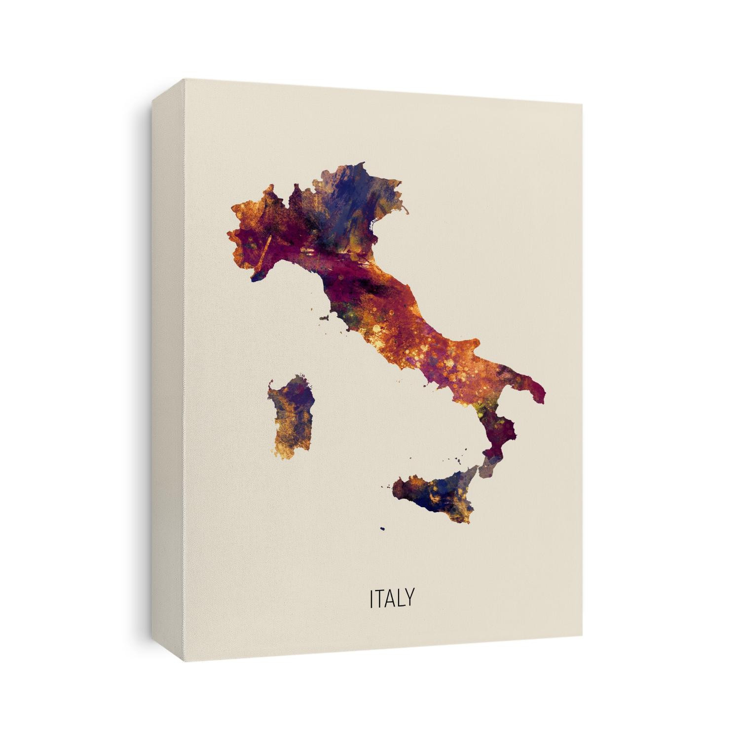 A watercolor map of Italy