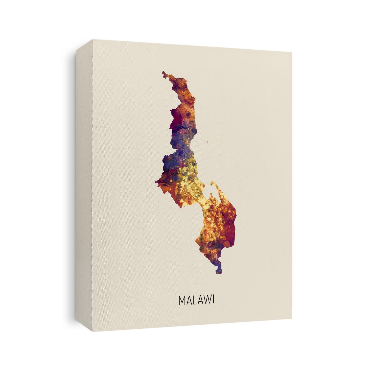A watercolor map of Malawi