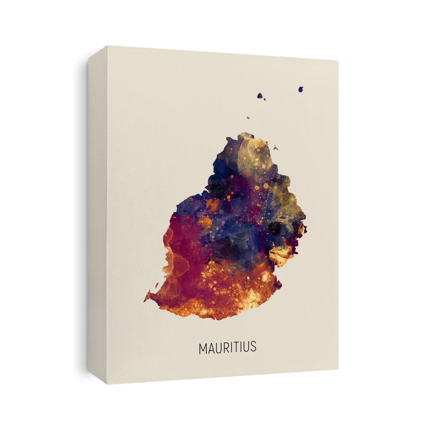 A watercolor map of Mauritius