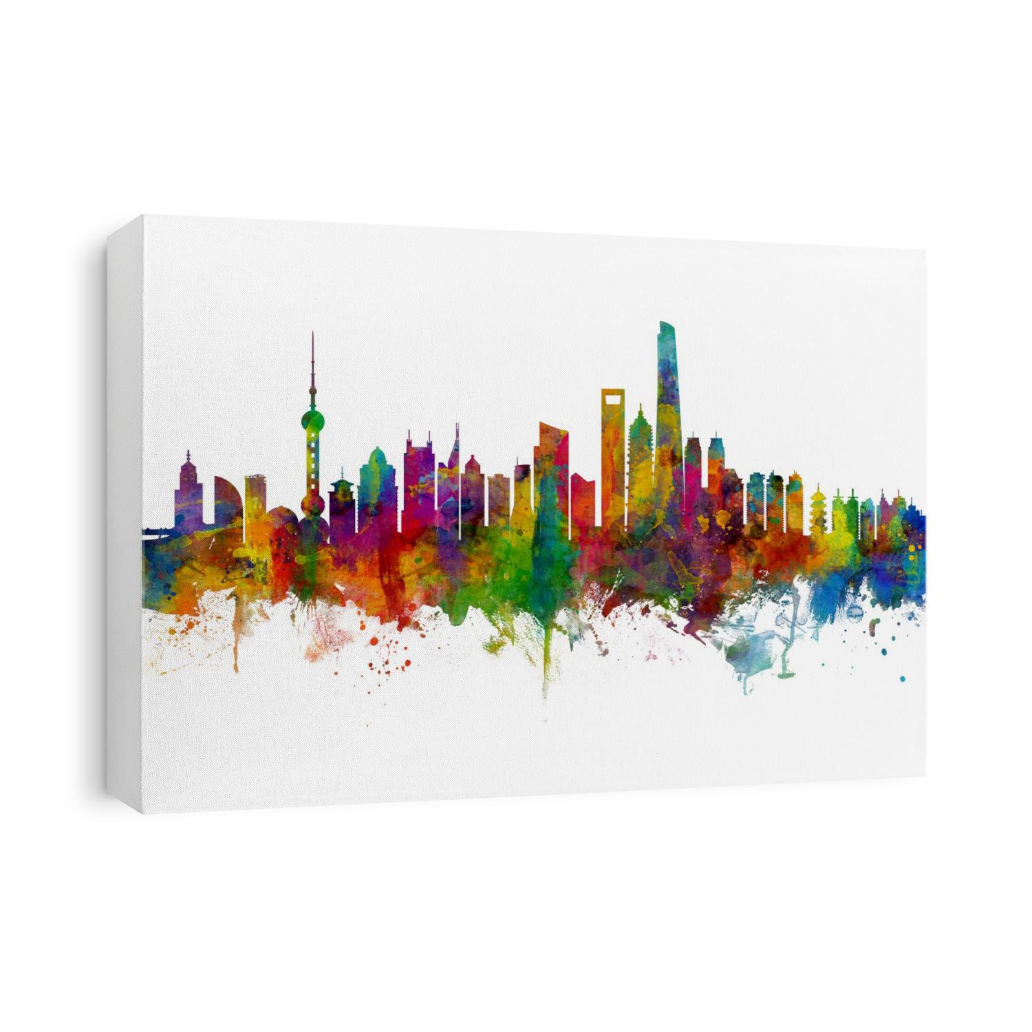Watercolor art print of the skyline of Shanghai, China